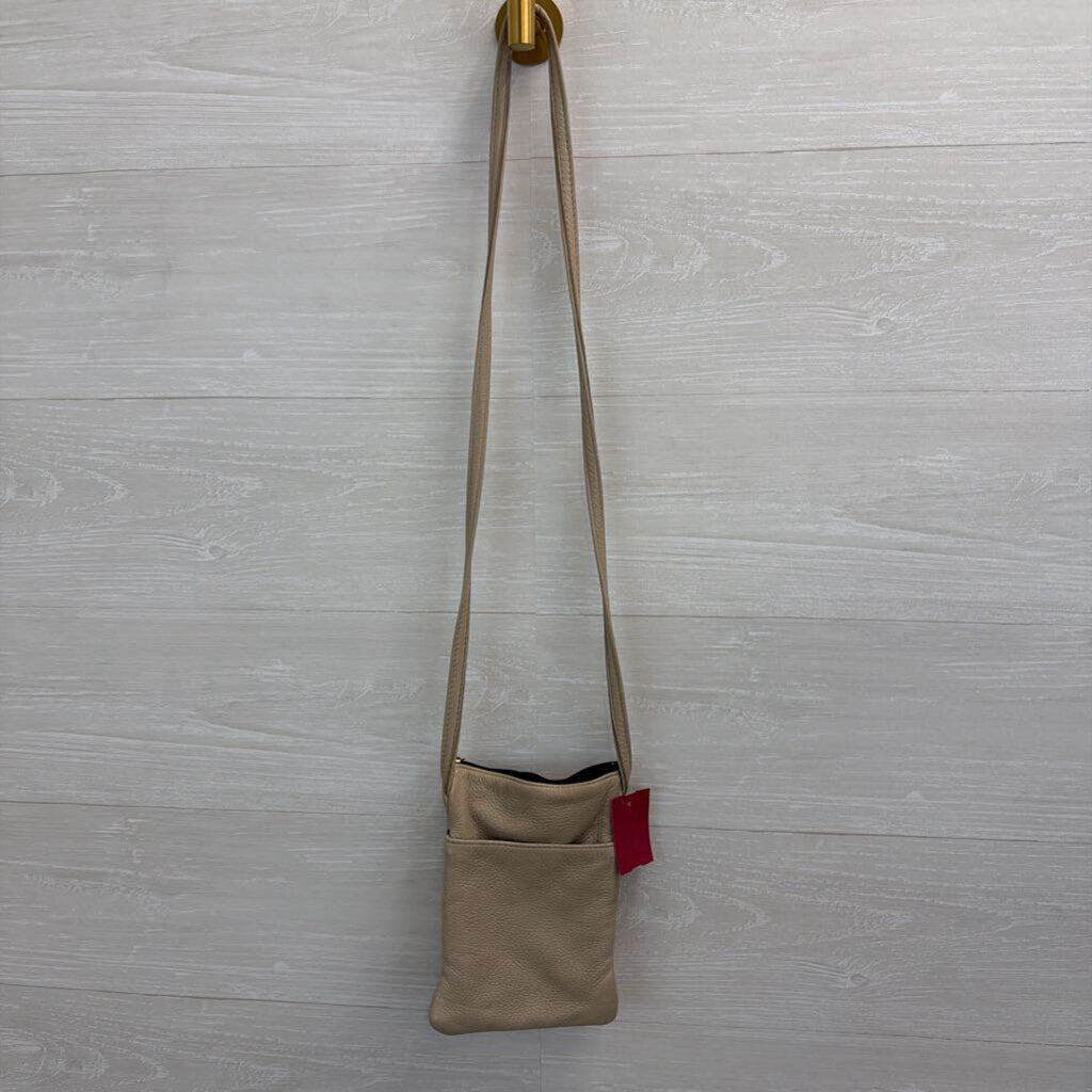 Grey Pebbled Leather Multi Compartment Crossbody Purse