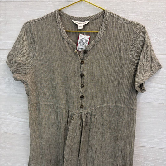 Coldwater Creek Black/ Beige Striped Short Sleeve Midi Dress Small