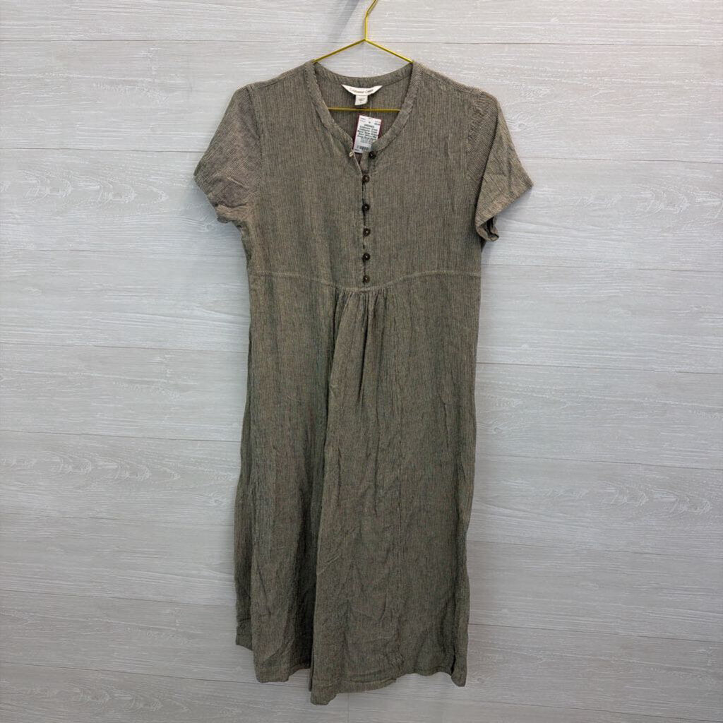 Coldwater Creek Black/ Beige Striped Short Sleeve Midi Dress Small