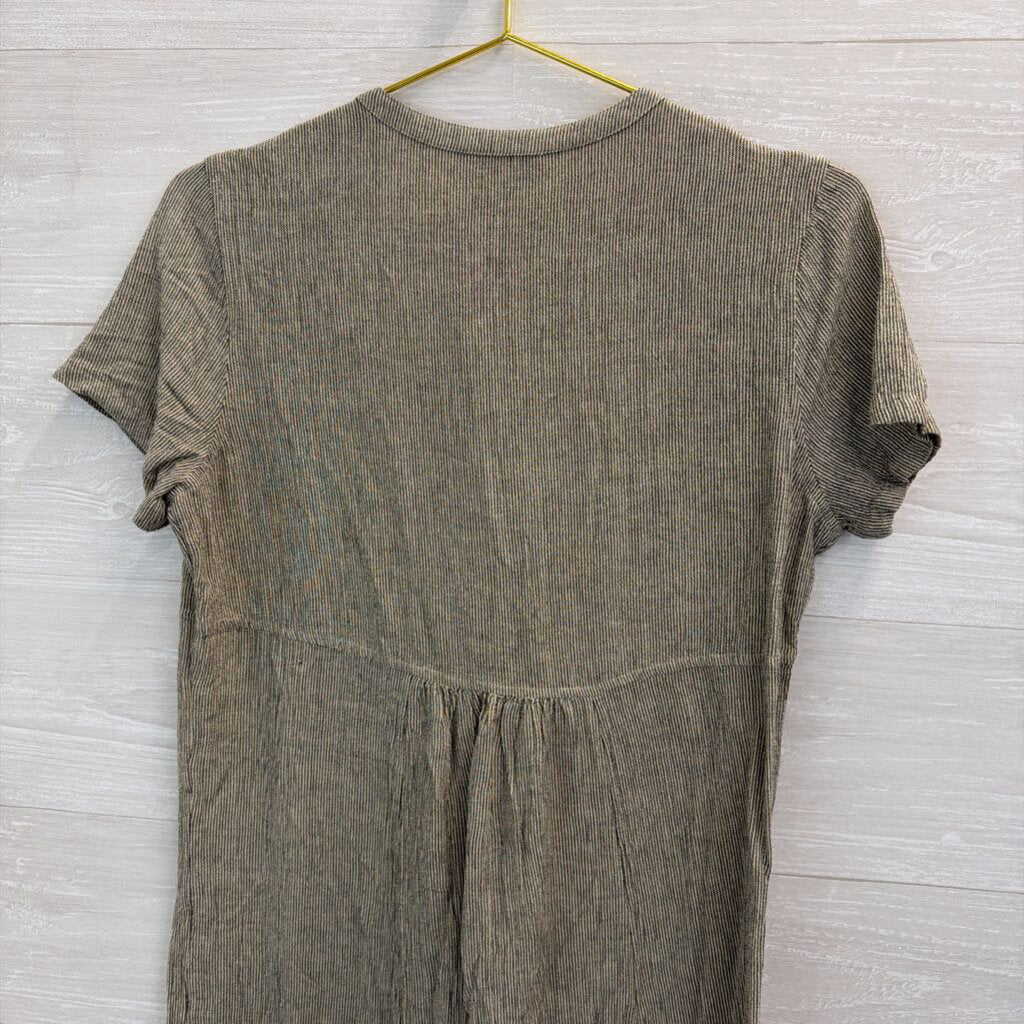 Coldwater Creek Black/ Beige Striped Short Sleeve Midi Dress Small