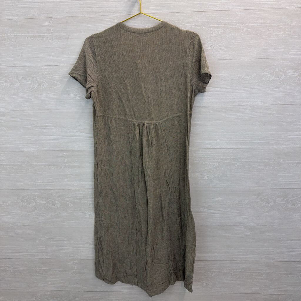 Coldwater Creek Black/ Beige Striped Short Sleeve Midi Dress Small