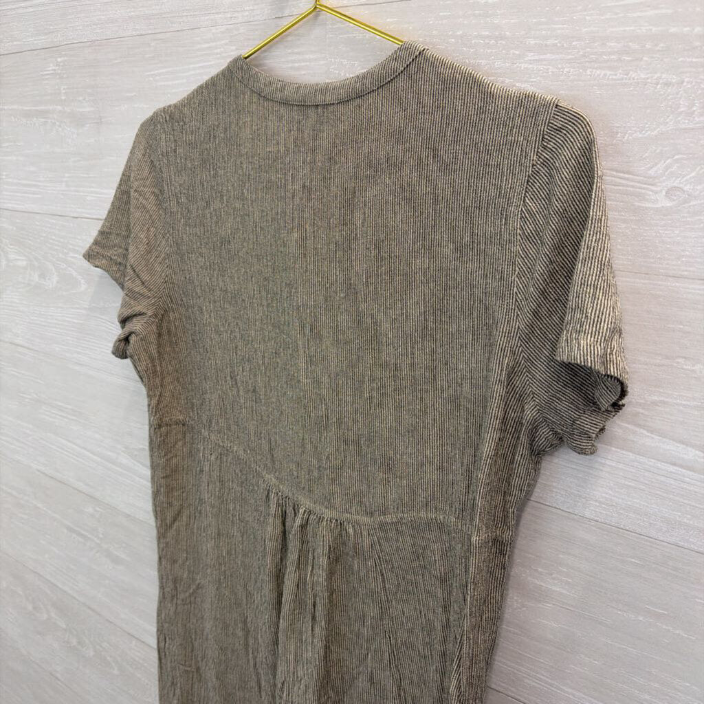Coldwater Creek Black/ Beige Striped Short Sleeve Midi Dress Small