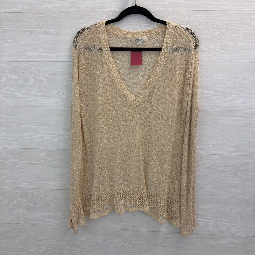 Umgee Beige Open Knit Long Sleeve Top Medium/ Large