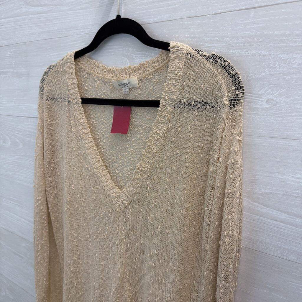 Umgee Beige Open Knit Long Sleeve Top Medium/ Large