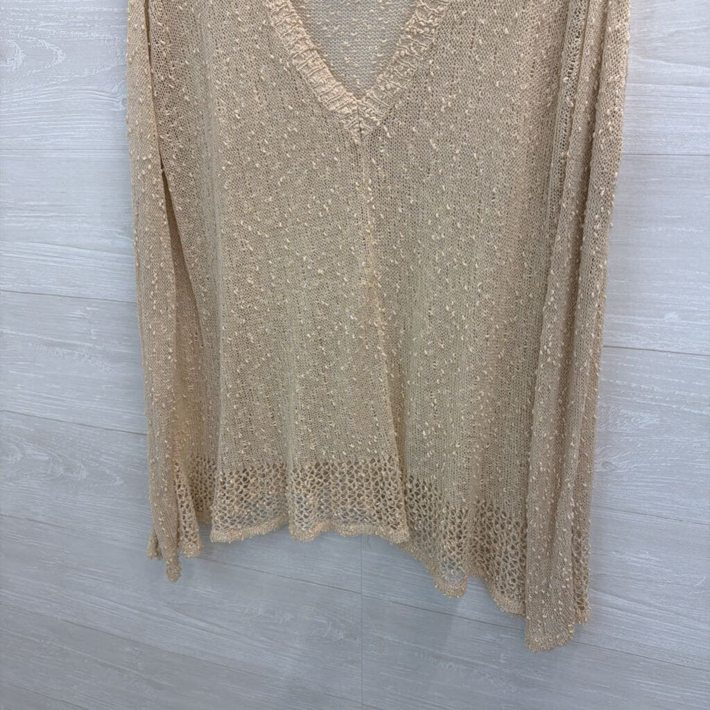 Umgee Beige Open Knit Long Sleeve Top Medium/ Large