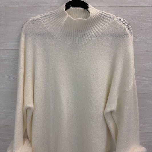 Philosophy White Knit Mock Neck Fur Sleeve Detail Sweater Medium