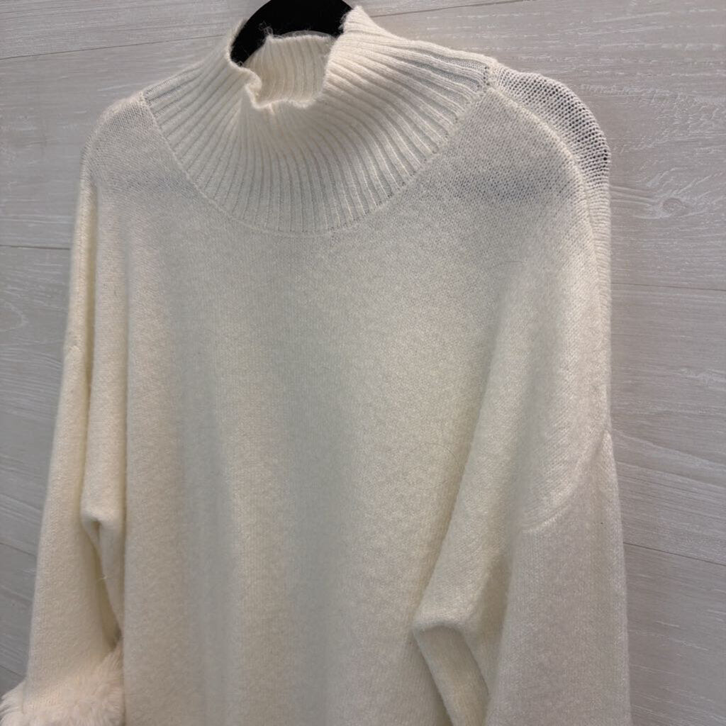 Philosophy White Knit Mock Neck Fur Sleeve Detail Sweater Medium