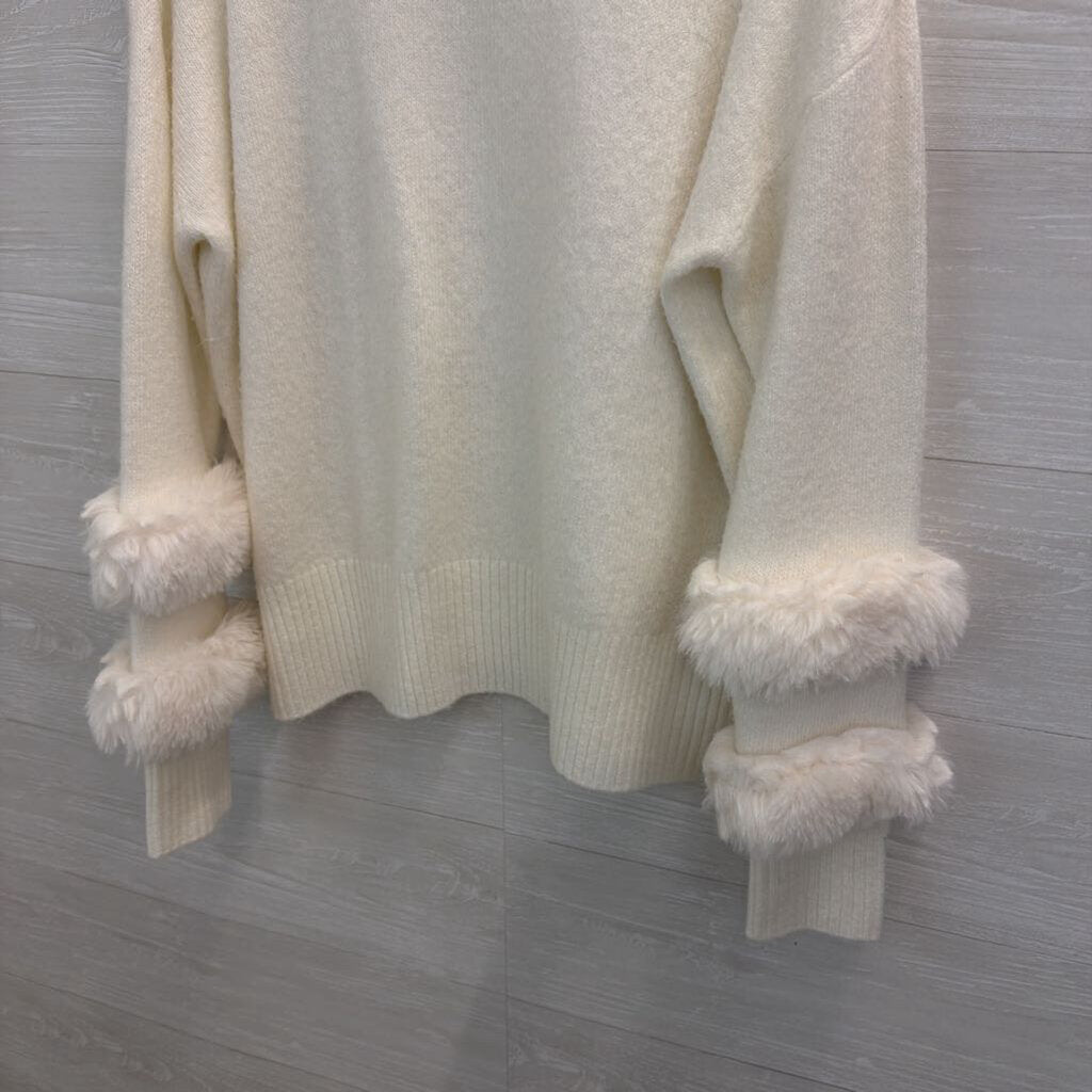 Philosophy White Knit Mock Neck Fur Sleeve Detail Sweater Medium