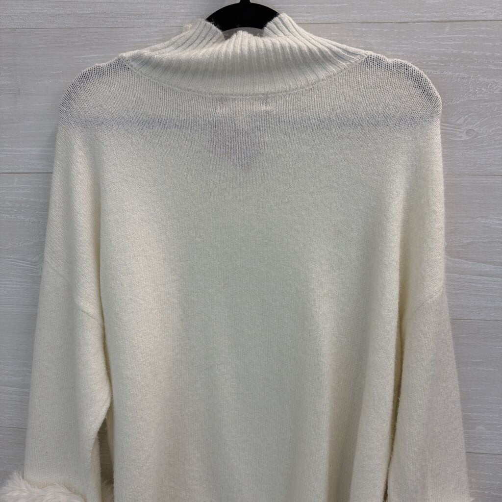 Philosophy White Knit Mock Neck Fur Sleeve Detail Sweater Medium