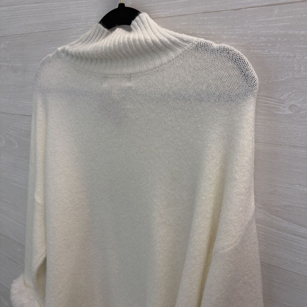 Philosophy White Knit Mock Neck Fur Sleeve Detail Sweater Medium