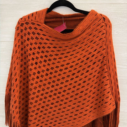 Orange Knit Over The Shoulder Wrap Top Sweater One Size