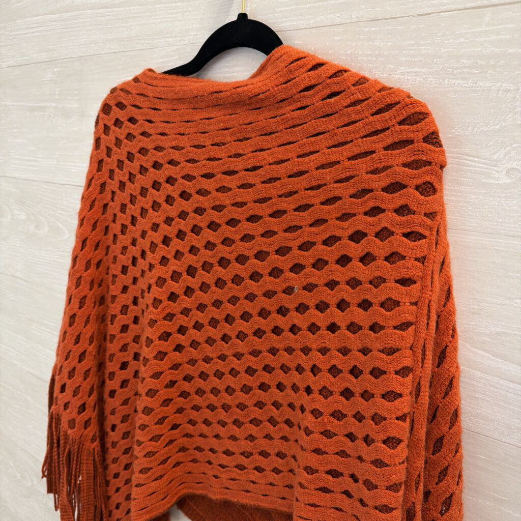 Orange Knit Over The Shoulder Wrap Top Sweater One Size