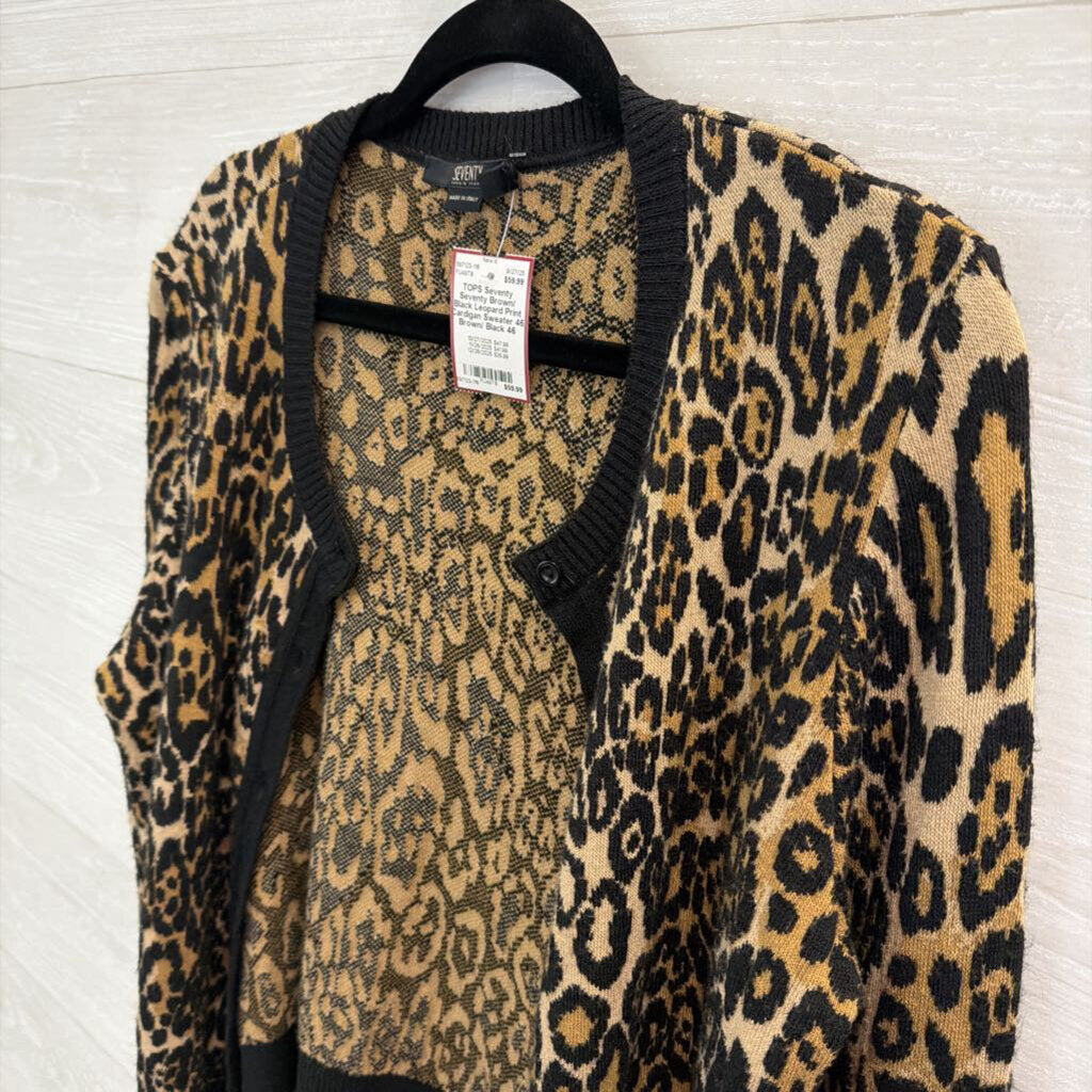 Seventy Brown/ Black Leopard Print Cardigan Sweater 46