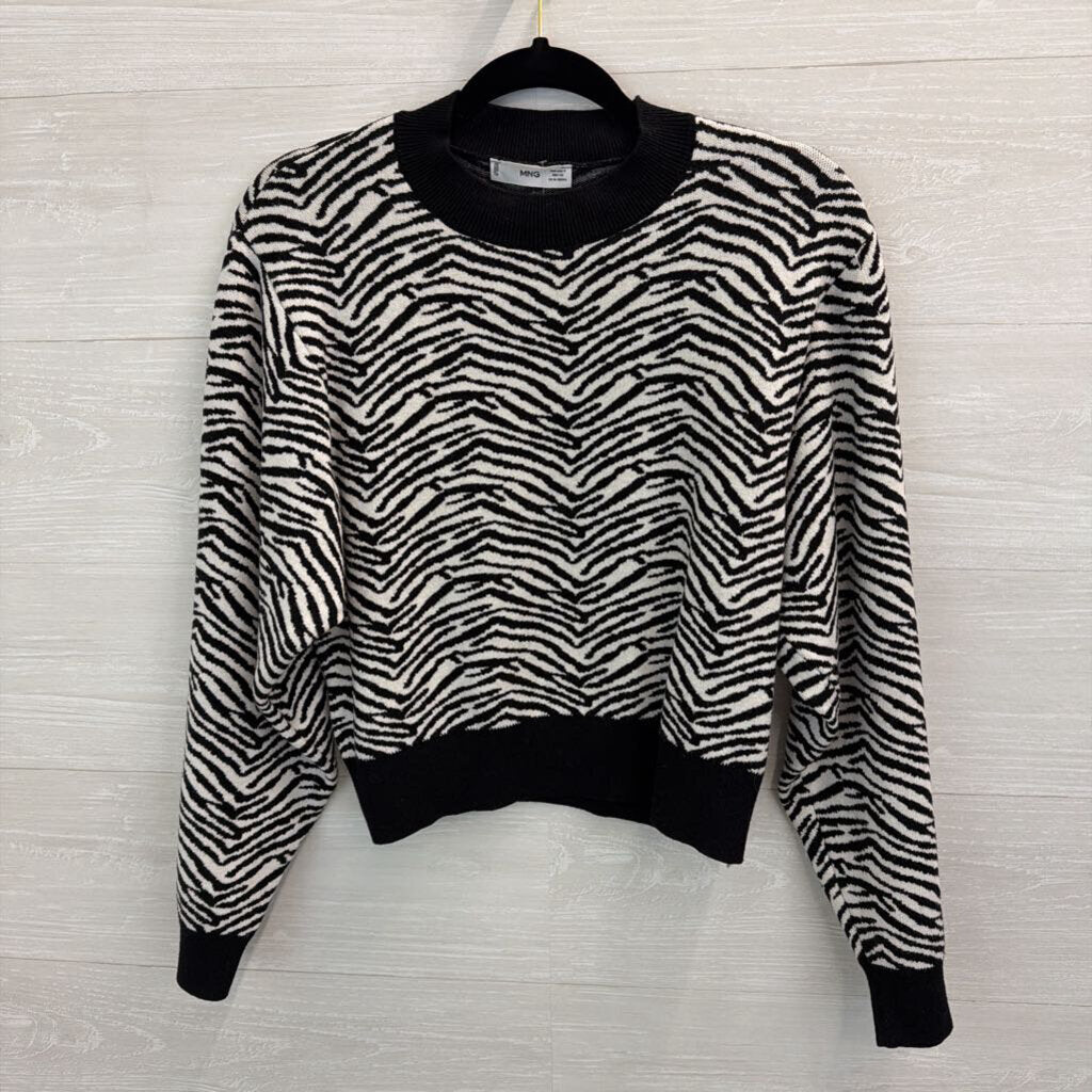 MNG Black/ White Zebra Print Cropped Sweater Top Small