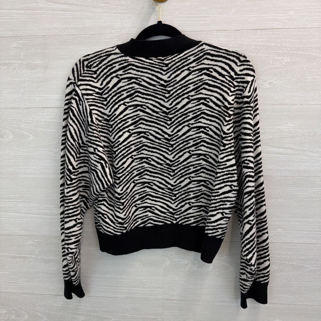 MNG Black/ White Zebra Print Cropped Sweater Top Small