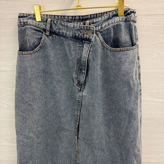Medium Wash Front Slit Denim Maxi Skirt Large