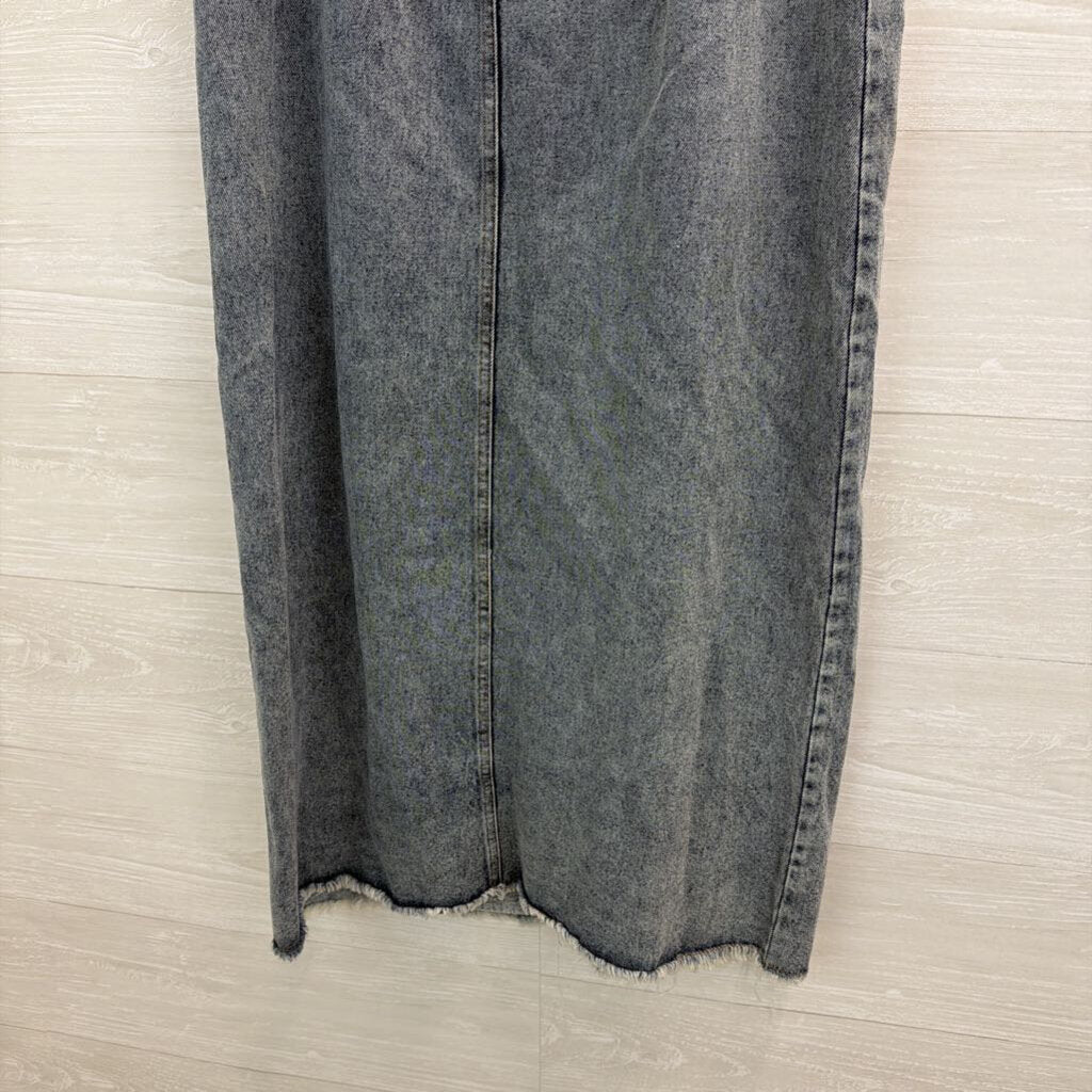Medium Wash Front Slit Denim Maxi Skirt Large
