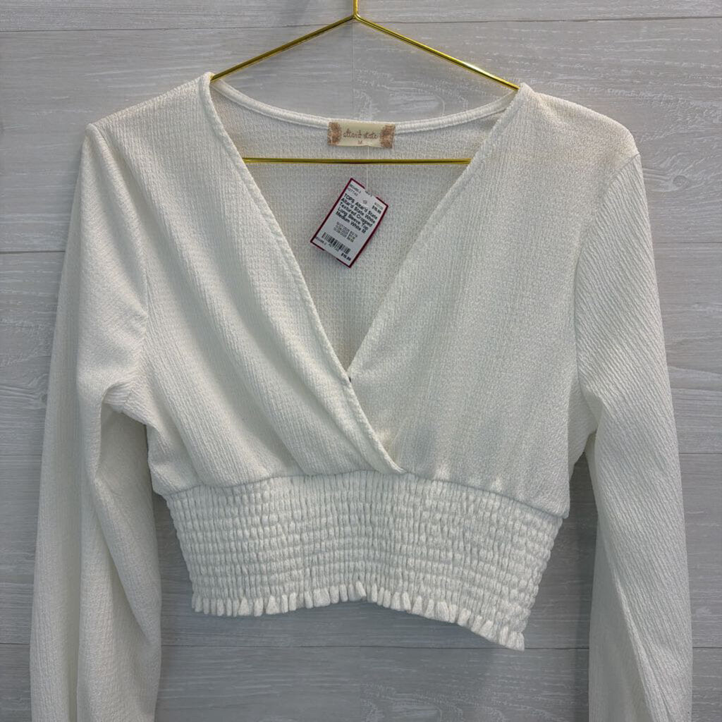 Altar'd State White Textured Cropped Long Sleeve Top Medium