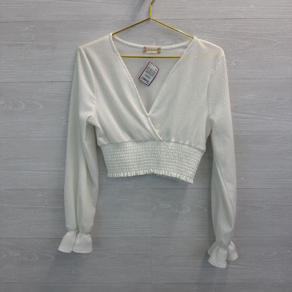 Altar'd State White Textured Cropped Long Sleeve Top Medium
