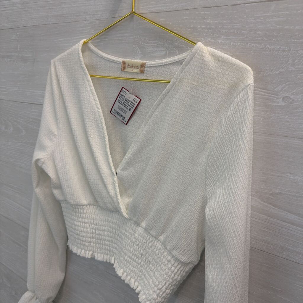 Altar'd State White Textured Cropped Long Sleeve Top Medium