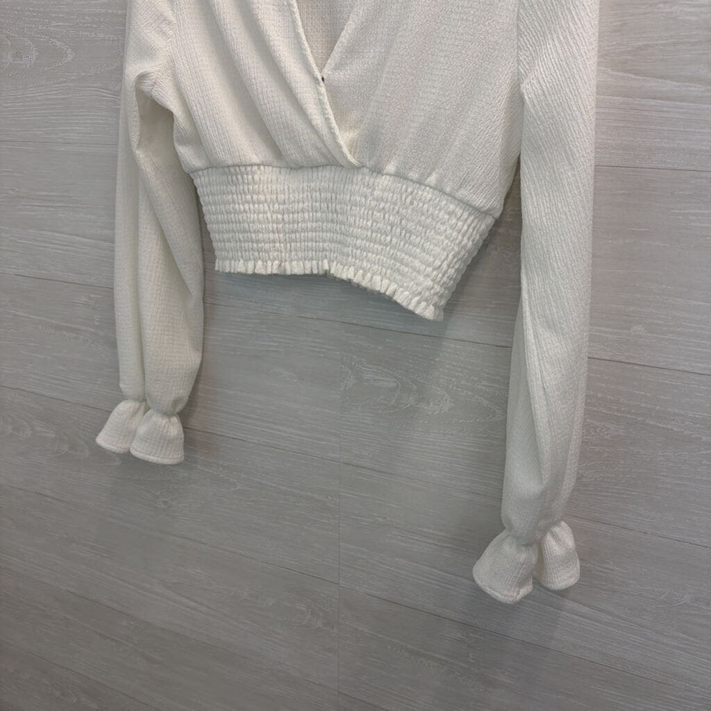 Altar'd State White Textured Cropped Long Sleeve Top Medium