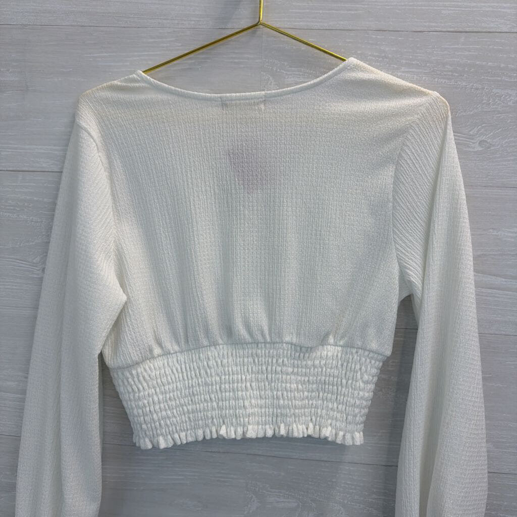 Altar'd State White Textured Cropped Long Sleeve Top Medium