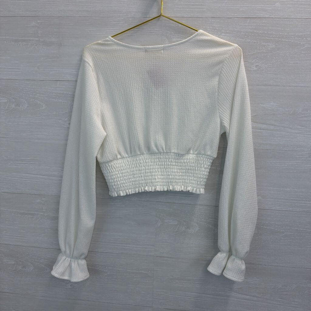 Altar'd State White Textured Cropped Long Sleeve Top Medium