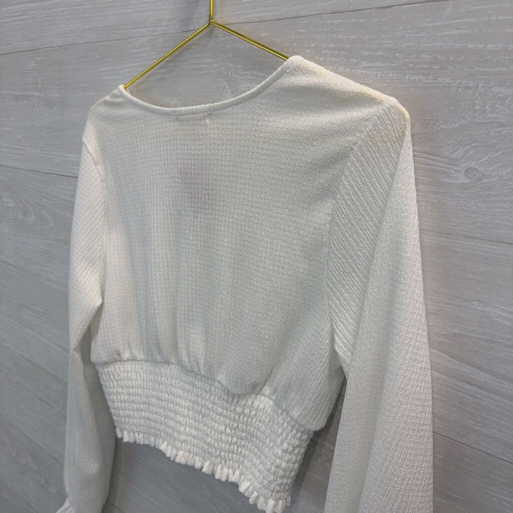 Altar'd State White Textured Cropped Long Sleeve Top Medium