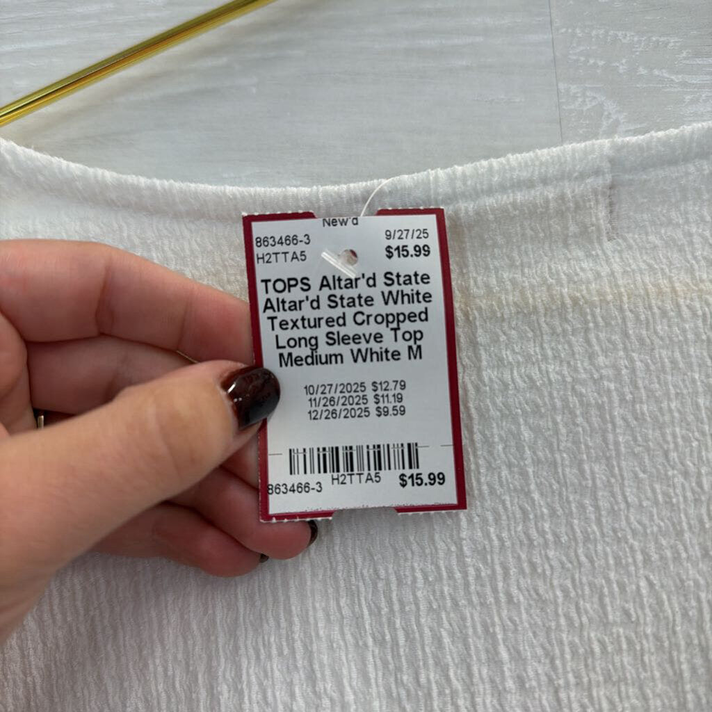 Altar'd State White Textured Cropped Long Sleeve Top Medium