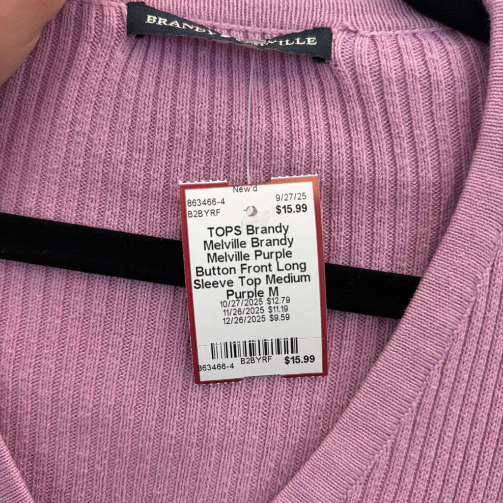 Brandy Melville Purple Button Front Long Sleeve Top Medium