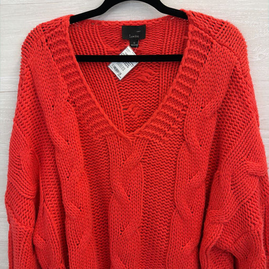 Lumiere Red Chunky Knit Long Sleeve V Neck Sweater Medium