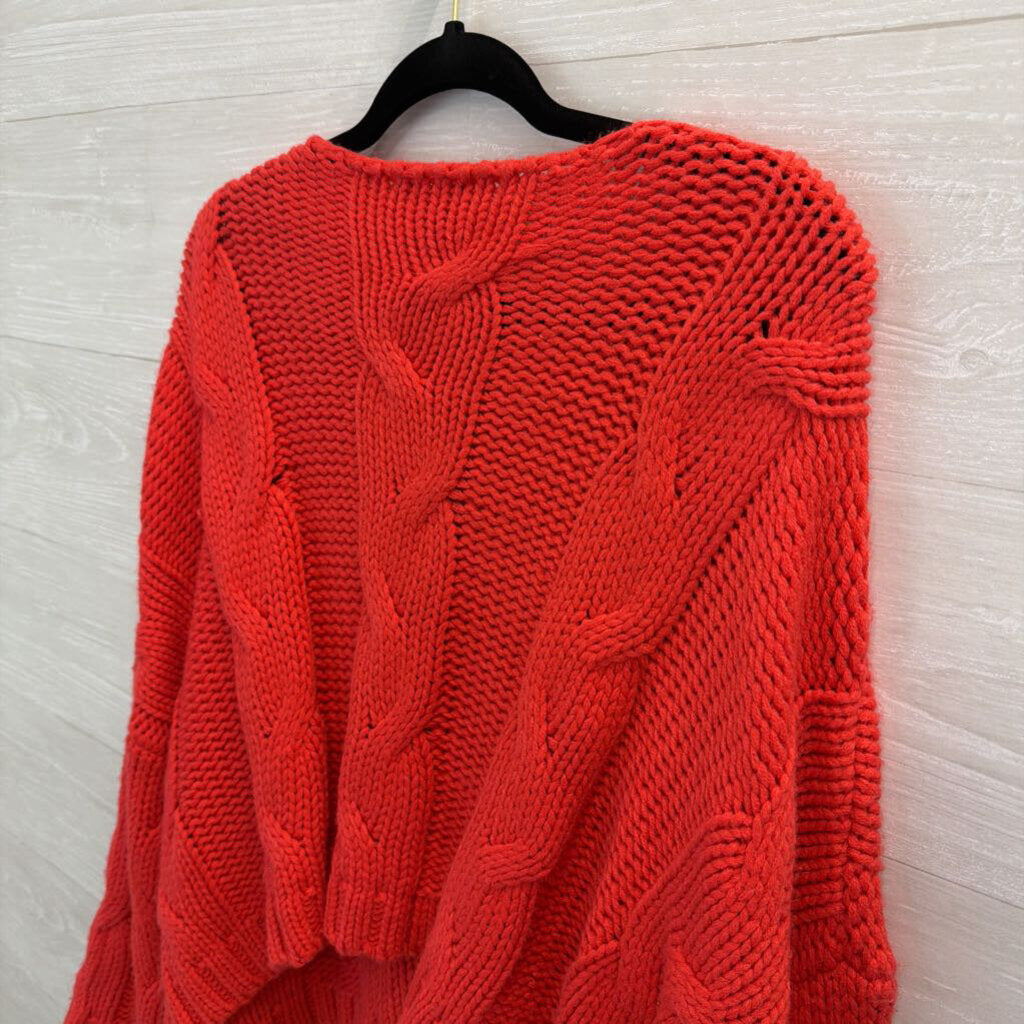 Lumiere Red Chunky Knit Long Sleeve V Neck Sweater Medium