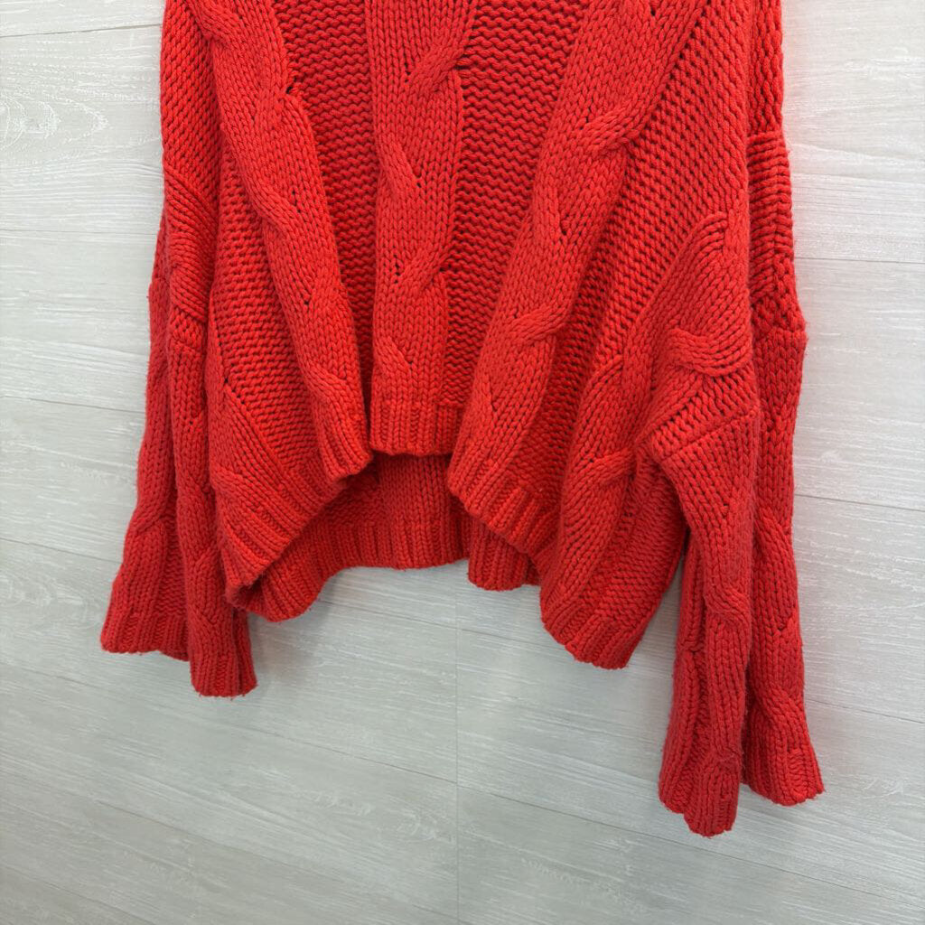 Lumiere Red Chunky Knit Long Sleeve V Neck Sweater Medium