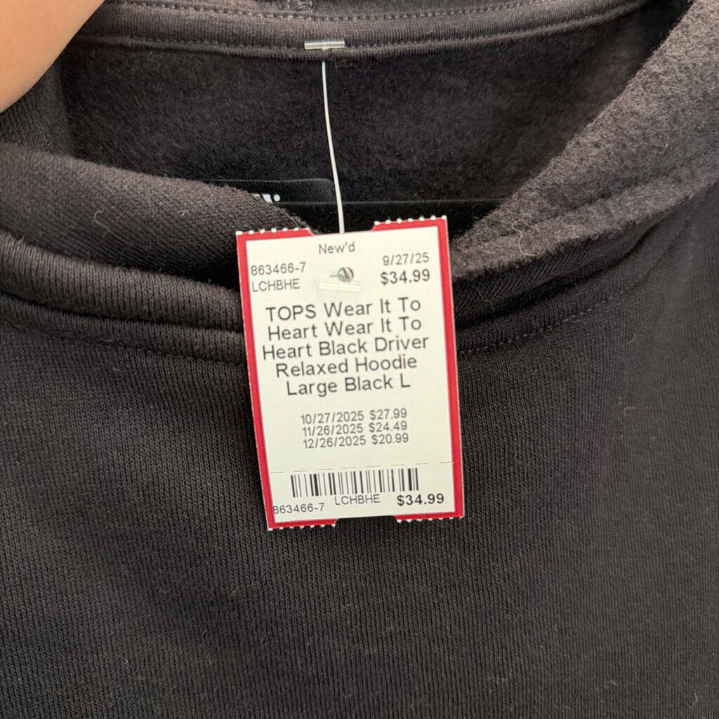 Wear It To Heart Black Driver Relaxed Hoodie Large