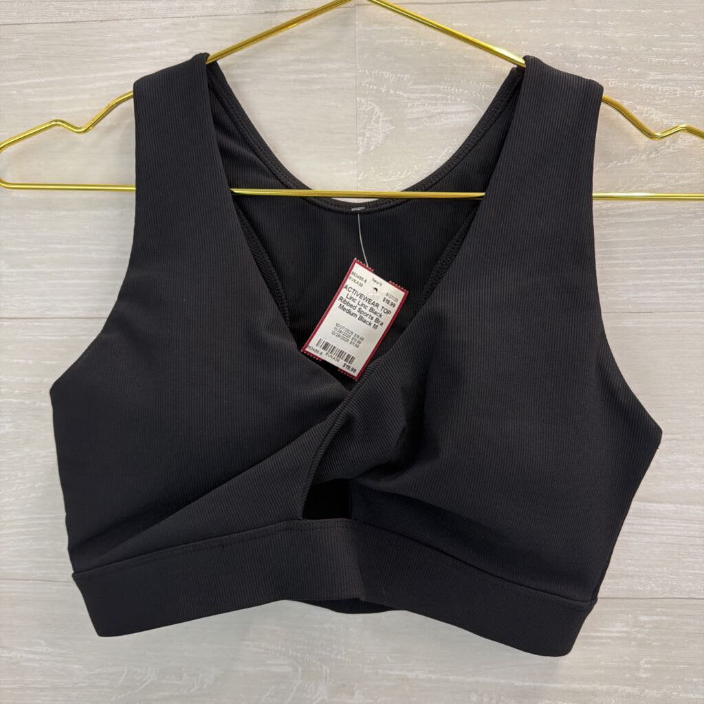 Linc Black Ribbed Sports Bra Medium