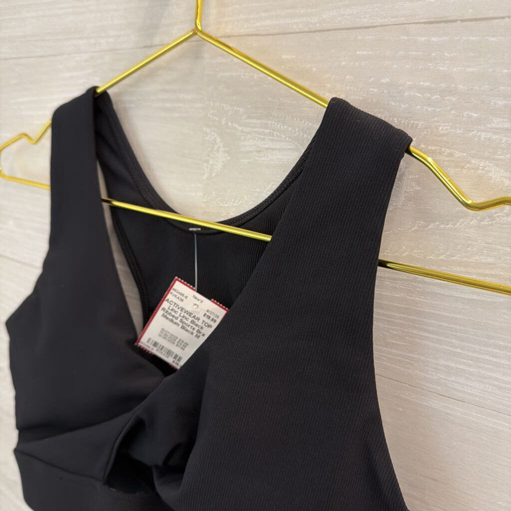 Linc Black Ribbed Sports Bra Medium