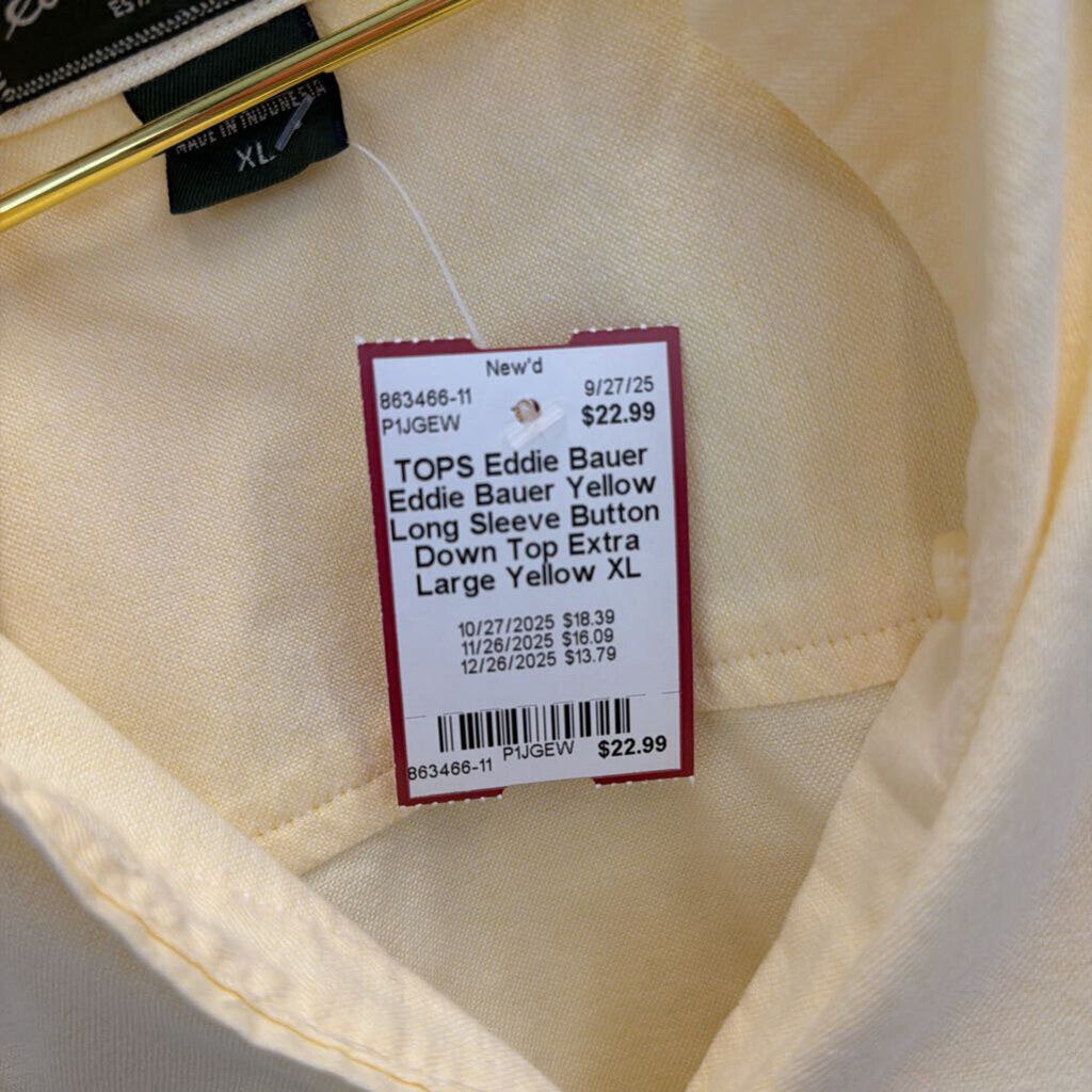 Eddie Bauer Yellow Long Sleeve Button Down Top Extra Large
