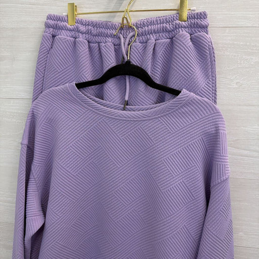 Double Take Purple Textured Long Sleeve Top/ Pants Lounge Set Large