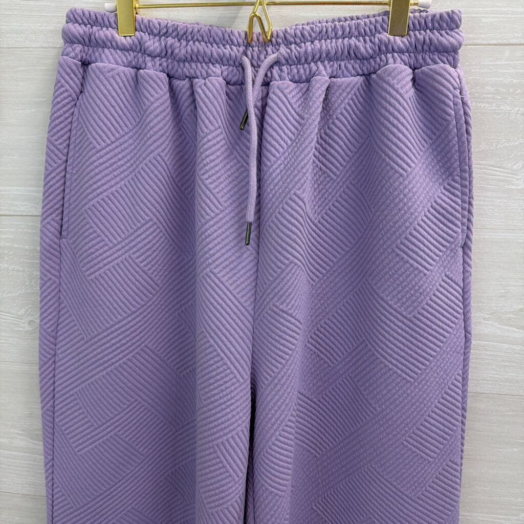 Double Take Purple Textured Long Sleeve Top/ Pants Lounge Set Large
