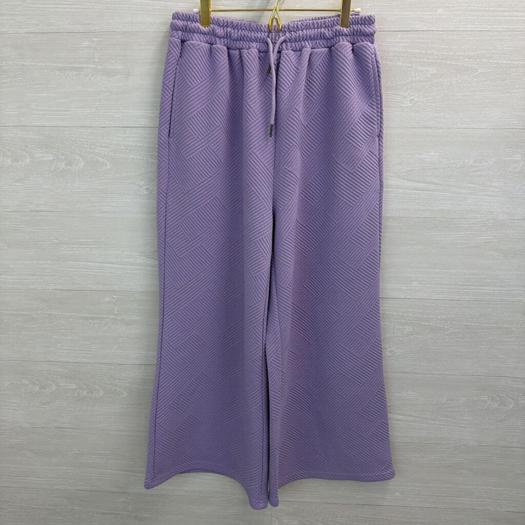 Double Take Purple Textured Long Sleeve Top/ Pants Lounge Set Large