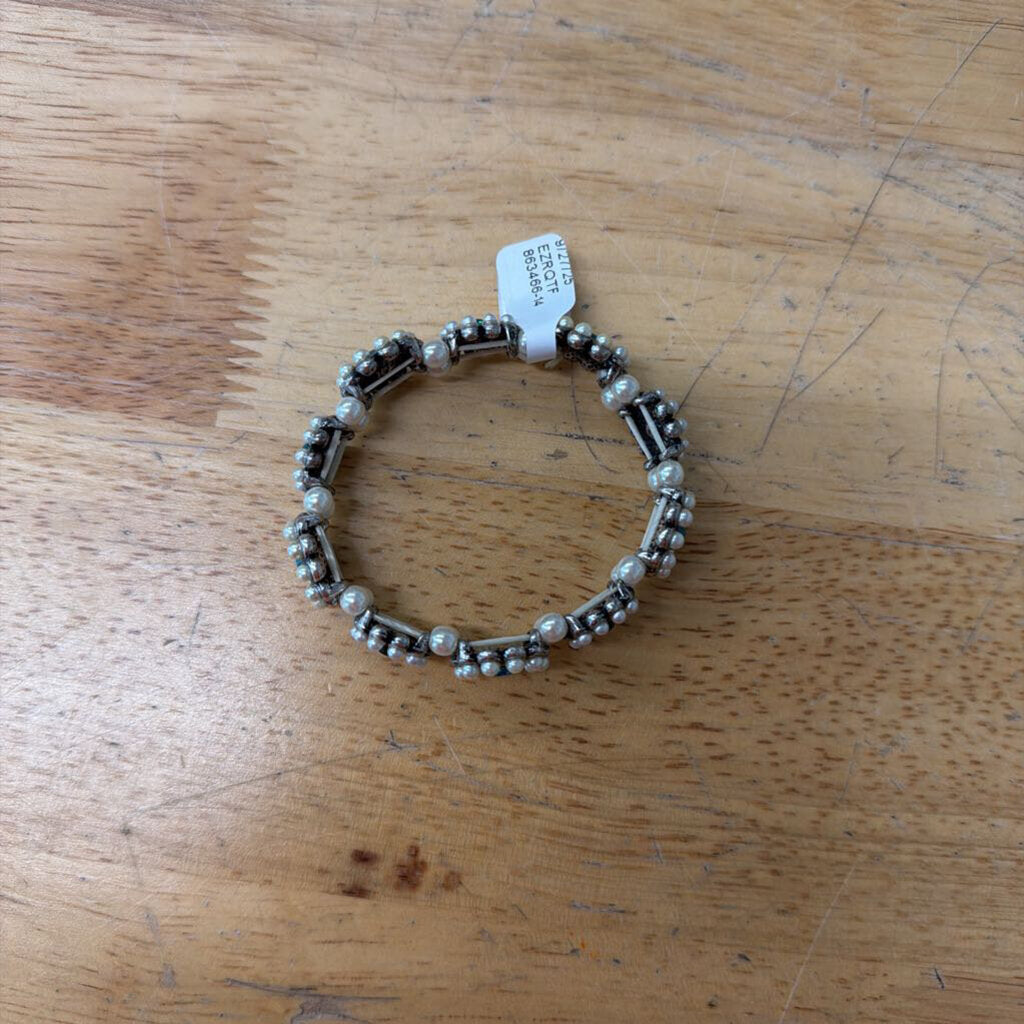 Silver/ Pearl/ Blue Stone Stretchy Bracelet