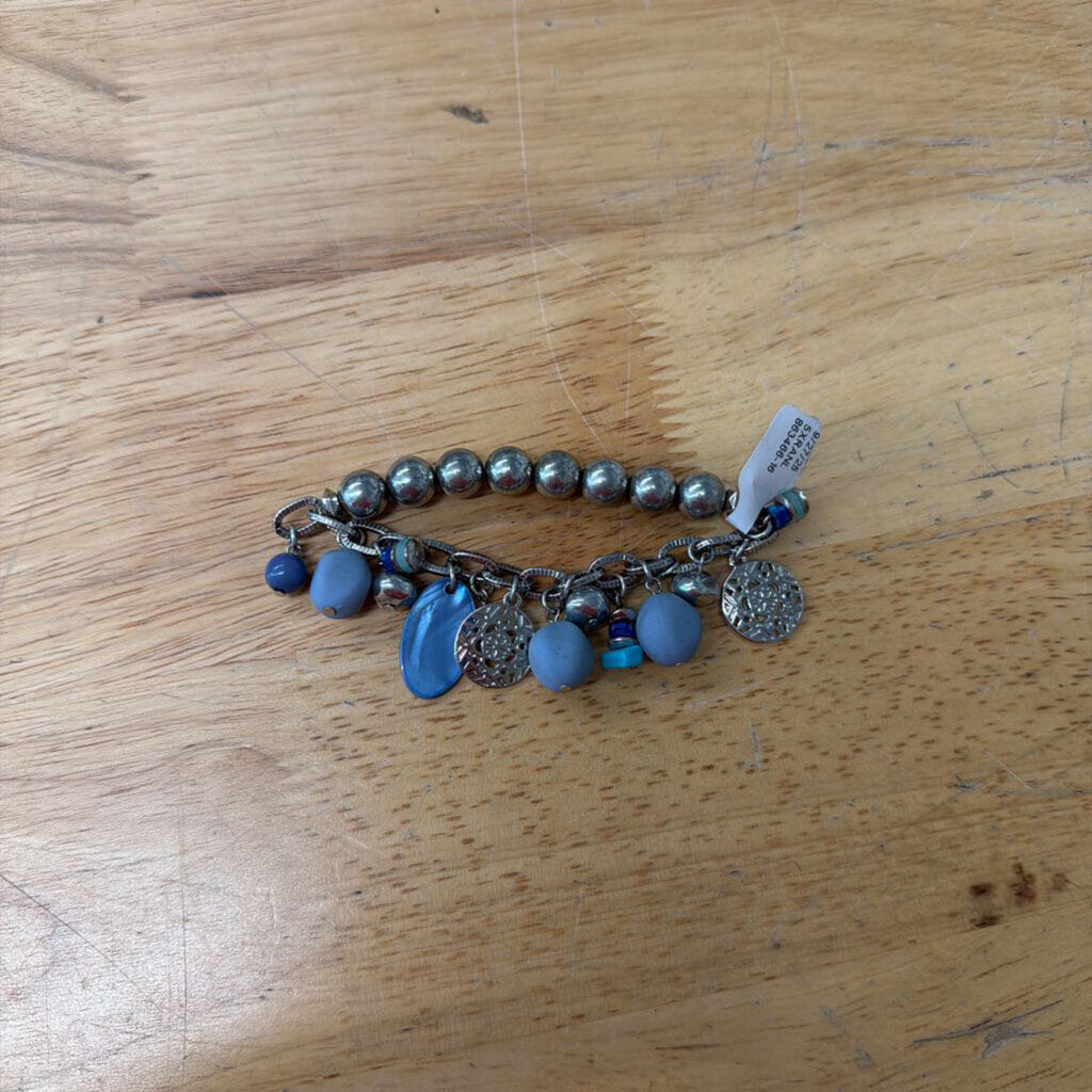 Silver/ Blue Stretchy Charm Bracelet