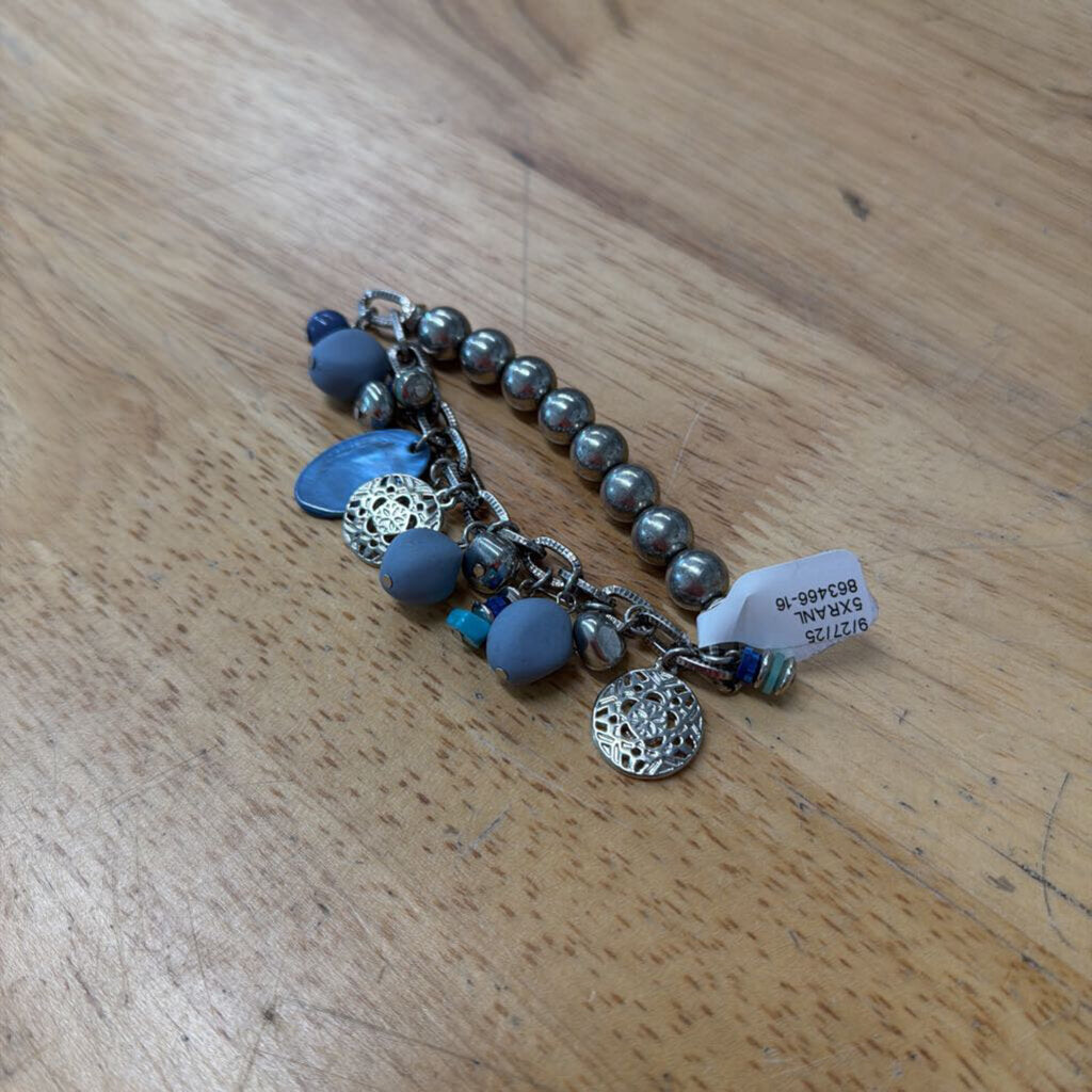 Silver/ Blue Stretchy Charm Bracelet