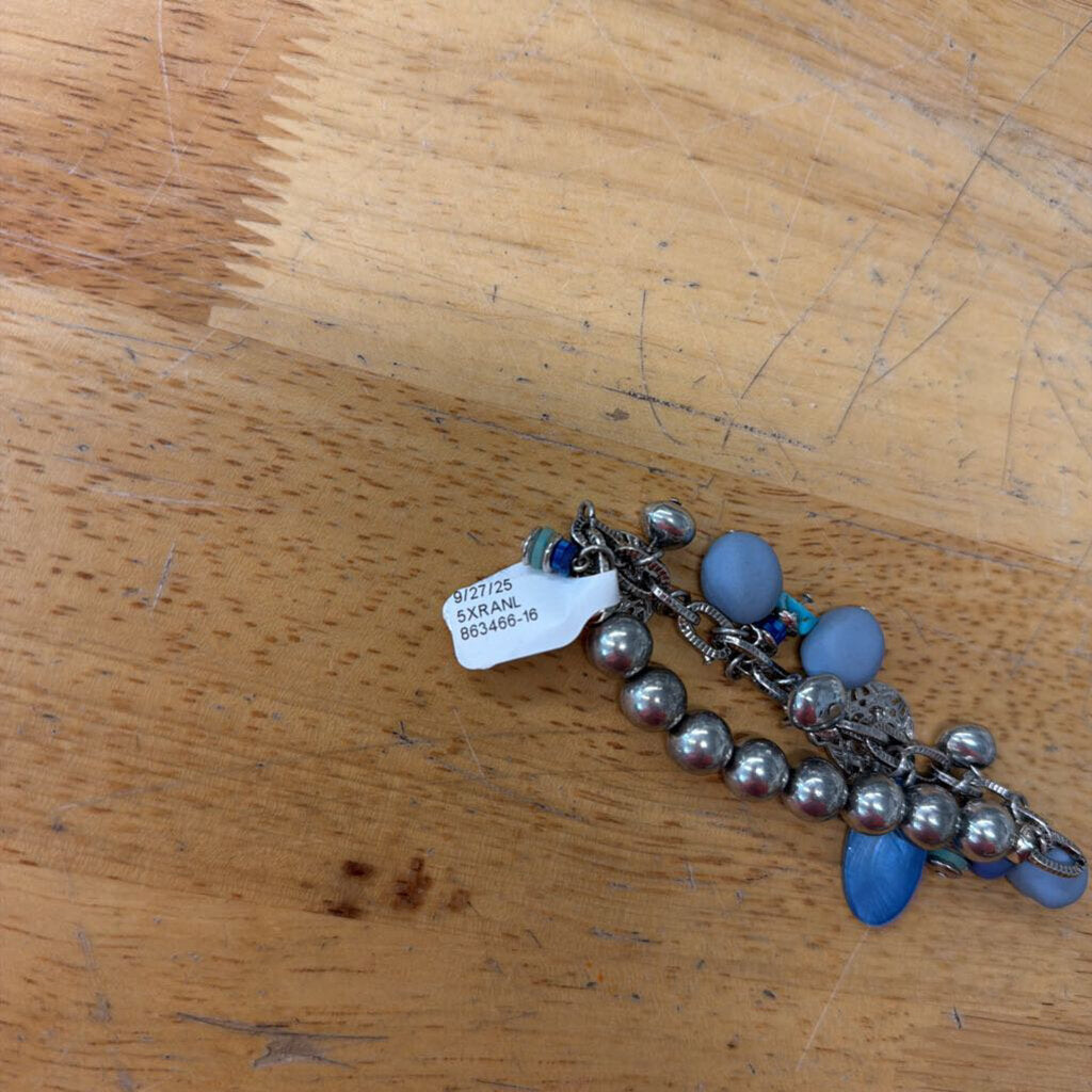 Silver/ Blue Stretchy Charm Bracelet