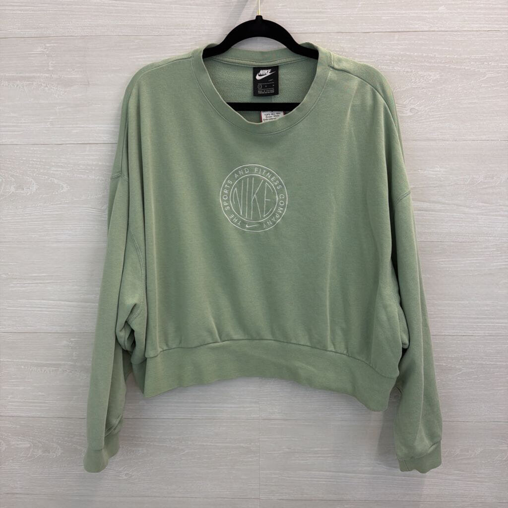 Nike Green/ White Embroidered Logo Cropped Pullover Large