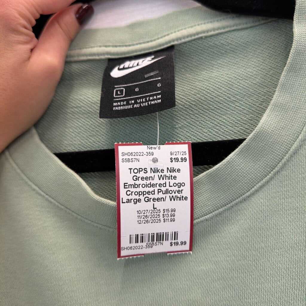 Nike Green/ White Embroidered Logo Cropped Pullover Large