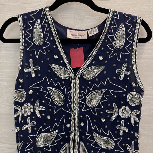 Vintage Laurence Kazar Navy Beaded Vest Top Small