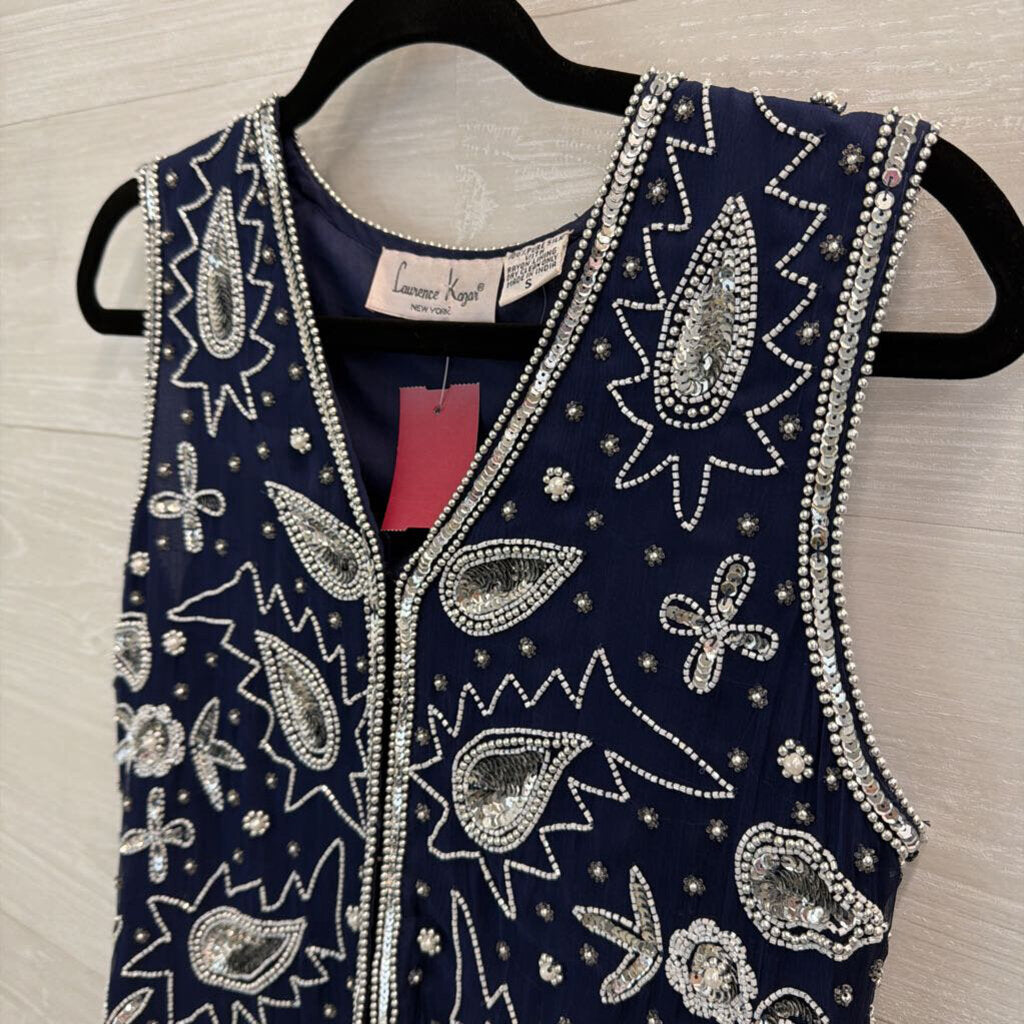 Vintage Laurence Kazar Navy Beaded Vest Top Small