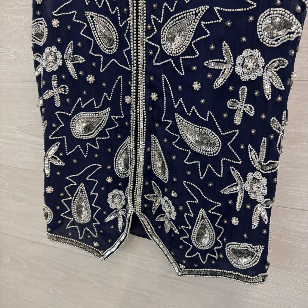 Vintage Laurence Kazar Navy Beaded Vest Top Small
