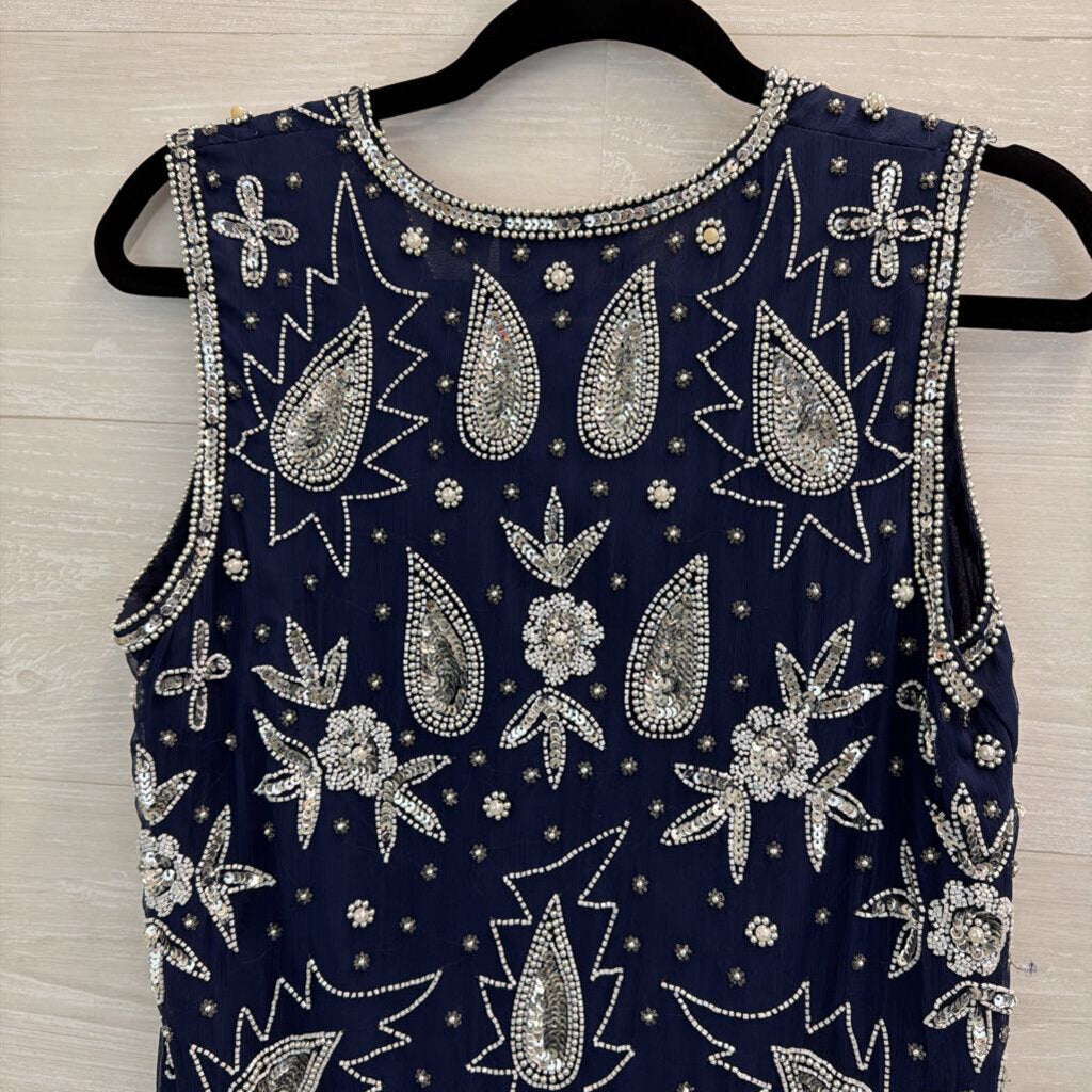 Vintage Laurence Kazar Navy Beaded Vest Top Small